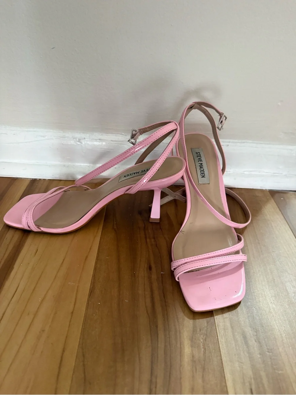 Steve Madden Kyrah Pink Strappy Square-Toe Heels